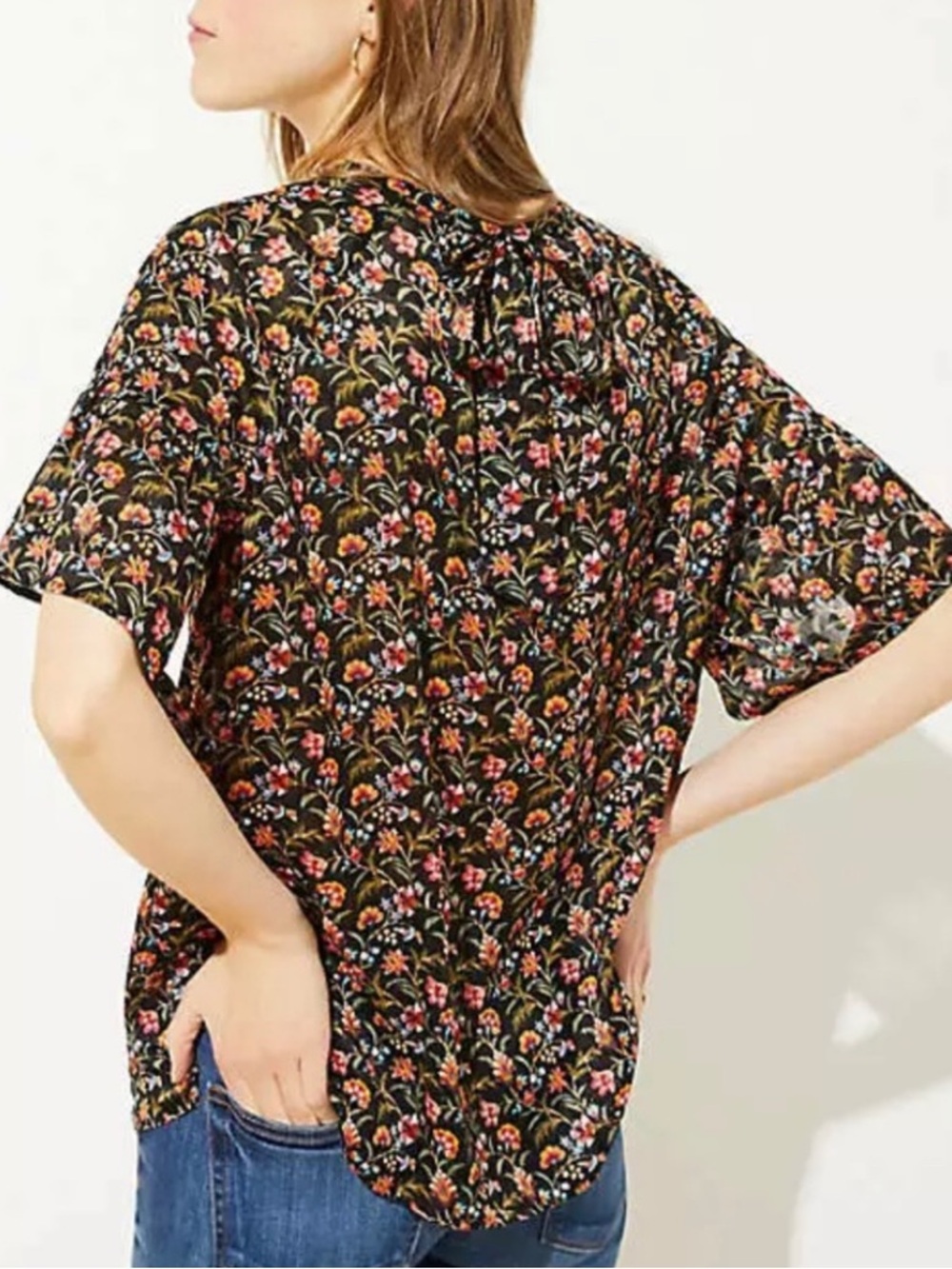 Ann Taylor Loft floral Metalic thread blouse